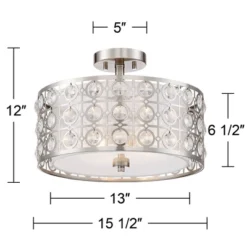 Possini Euro Design Saira Modern Ceiling Light Semi Flush Mount Fixture 16" Wide Brushed Nickel Crystal Organza Drum Shade For Bedroom Kitchen Hallway -Possini Euro Design GUEST 440538f1 6641 4d44 bdfe 4ba1a8de434b
