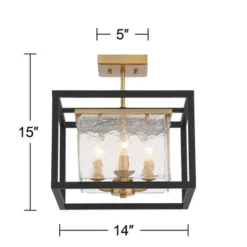Possini Euro Design Liston Modern Ceiling Light Semi Flush Mount Fixture 14" Wide Black Brass 4-Light Ice Glass Panels For Bedroom Kitchen Living Room -Possini Euro Design GUEST 45820fa8 7151 4a2b 98f5 2a565d7524fe