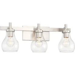 Possini Euro Design Modern Wall Light Brushed Nickel Hardwired 21" Wide 3-Light Fixture Clear Glass Globe Bathroom Vanity Mirror -Possini Euro Design GUEST 4584071e 1c4b 498c 9752 cb23aac4b736