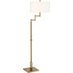 Possini Euro Design Artisan Swing Arm Floor Lamp 62.25" Tall Warm Antique Brass Linen Drum Shade For Living Room Reading Bedroom Office -Possini Euro Design GUEST 47d4b3d3 0ef3 4f2e 8618 33520d5c156a