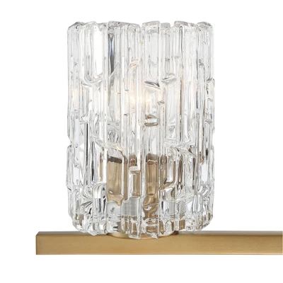 Possini Euro Design Icelight Modern Wall Light Warm Brass Hardwire 36" 4-Light Fixture Textured Ice Glass For Bedroom Bathroom Vanity Living Room 4 Possini Euro Design Icelight Modern Wall Light Warm Brass Hardwire 36" 4-Light Fixture Textured Ice Glass For Bedroom Bathroom Vanity Living Room - Image 2
