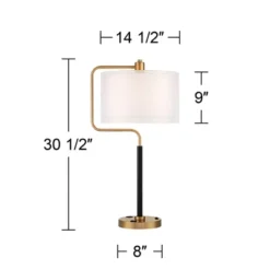 Possini Euro Design Carlyle Modern Mid Century Desk Lamp 30 1/2" Tall Gold With USB And AC Power Outlet In Base Double Drum Shades For Living Room -Possini Euro Design GUEST 47e62366 b442 4bc3 bdcf 39325e77cd05