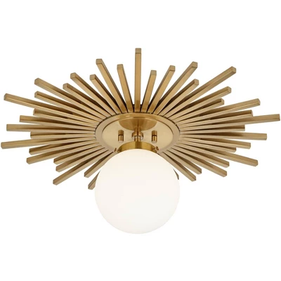 Possini Euro Design Hazel Modern Ceiling Light Semi Flush Mount Fixture 24" Wide Warm Brass White Globe Shade For Bedroom Kitchen Living Room Hallway 7 Possini Euro Design Hazel Modern Ceiling Light Semi Flush Mount Fixture 24" Wide Warm Brass White Globe Shade For Bedroom Kitchen Living Room Hallway - Image 5