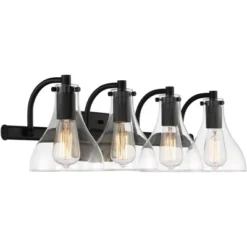 Possini Euro Design Sorren Modern Wall Light Matte Black Hardwire 28" 4-Light Fixture Clear Glass Shade For Bedroom Bathroom Vanity Reading Hallway -Possini Euro Design GUEST 4a38f228 054b 4e40 b81a ec5dc808cd3b