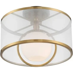 Possini Euro Design Carlyn Modern Art Deco Ceiling Light Semi Flush Mount Fixture 14" Wide Warm Brass Black Orb Organza Drum Shade For Bedroom Kitchen -Possini Euro Design GUEST 4acc925a 9848 4adf a072 26596db1590c