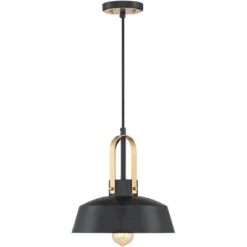 Possini Euro Design Black Warm Brass Mini Pendant Lighting Fixture 12" Wide Farmhouse Rustic For Dining Room House Home Kitchen Island High Ceilings -Possini Euro Design GUEST 4b01dbe6 676e 44ed 8ddb b125d2ba5e30