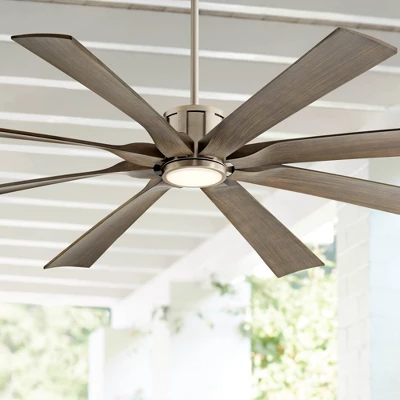 70" Possini Euro Design Modern Indoor Outdoor Ceiling Fan With Light LED Dimmable Remote Brushed Nickel Light Wood Damp Rated Patio Porch 3 70" Possini Euro Design Modern Indoor Outdoor Ceiling Fan With Light LED Dimmable Remote Brushed Nickel Light Wood Damp Rated Patio Porch