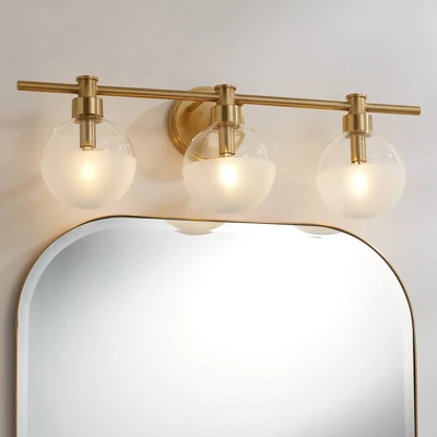 Possini Euro Design Possini Euro Leggio 27" Wide Warm Brass 3-Light Bath Light 3 Possini Euro Design Possini Euro Leggio 27" Wide Warm Brass 3-Light Bath Light