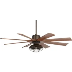 60" Possini Euro Design Industrial Indoor Outdoor Ceiling Fan With Dimmable LED Light Remote Control Oil Rubbed Bronze Cage Koa Damp Rated For Patio -Possini Euro Design GUEST 4cb223a5 0de0 491b b294 2f2071c89110