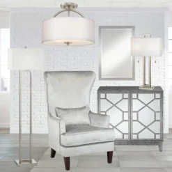 Possini Euro Design Halsted Modern Ceiling Light Semi Flush Mount Fixture 15" Wide Brushed Nickel 2-Light Oatmeal Linen Drum For Bedroom Living Room -Possini Euro Design GUEST 4f27ae77 7195 4949 98cf b8db59d91fb3