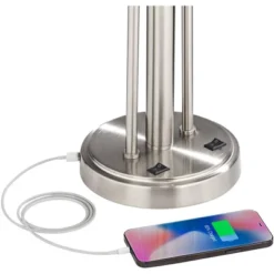 Possini Euro Design Wagner Modern Table Lamp 29 3/4" Tall Brushed Nickel With USB Charging Port And LED Gooseneck Lights White Shade For Living Room -Possini Euro Design GUEST 5137e03a 8258 477e 8b65 0bec03d98310