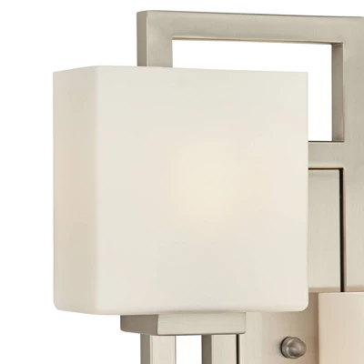 Possini Euro Design Modern Wall Light Sconce Brushed Nickel Hardwired 15 1/2" 2-Light Fixture Square Opal Glass Bedroom Bathroom 4 Possini Euro Design Modern Wall Light Sconce Brushed Nickel Hardwired 15 1/2" 2-Light Fixture Square Opal Glass Bedroom Bathroom - Image 2