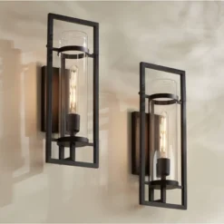 Possini Euro Design Possini Euro Castello 18"H Black Marine Outdoor Wall Light Set Of 2