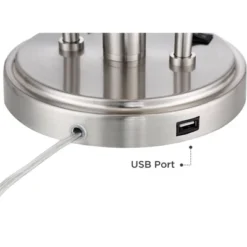 Possini Euro Design Wagner Modern Table Lamp 29 3/4" Tall Brushed Nickel With USB Charging Port And LED Gooseneck Lights White Shade For Living Room -Possini Euro Design GUEST 53d34396 0407 443b 993a c82bff3e8dfb