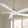 Possini Euro Design 60" Eloquent Modern Indoor Outdoor Ceiling Fan 5 Blade LED Light Remote Control Brass Finish White Blades Bedroom Patio Damp Rated -Possini Euro Design GUEST 54350715 a84e 4e6d a9b3 17a8fb006a1e