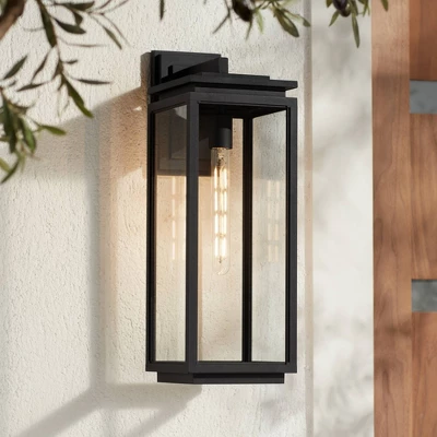Possini Euro Design Atkins 21 1/4" High Modern Outdoor Wall Light Fixture Mount Porch House Weatherproof Matte Black Die Cast Metal Clear Glass Shade 3 Possini Euro Design Atkins 21 1/4" High Modern Outdoor Wall Light Fixture Mount Porch House Weatherproof Matte Black Die Cast Metal Clear Glass Shade