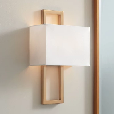Possini Euro Design Modena Modern Wall Light Sconce French Brass Hardwire 9 1/2" Fixture Faux Silk Shade For Bedroom Reading Living Room Hallway Home 3 Possini Euro Design Modena Modern Wall Light Sconce French Brass Hardwire 9 1/2" Fixture Faux Silk Shade For Bedroom Reading Living Room Hallway Home