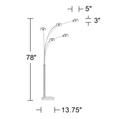 Possini Euro Design Modern Mid Century Arc Floor Lamp With USB Charging Port 5-Light 78" Tall Chrome Metal For Living Room Reading -Possini Euro Design GUEST 55a73656 dc24 4e60 bbb8 aa315a740a8e