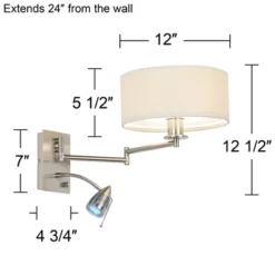 Possini Euro Design Tesoro Modern Swing Arm Wall Lamp With LED Reading Arm Brushed Nickel Plug-in Light Fixture Off White Drum Shade For Bedroom Home -Possini Euro Design GUEST 5708b30c c23d 4b12 9616 bde260ac2972
