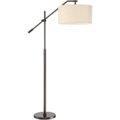 Possini Euro Design Industrial Floor Lamp Adjustable Arm 62.5" Tall Oiled Bronze Metal Light Brown Linen Drum Shade For Living Room Reading -Possini Euro Design GUEST 573c1af1 0c98 4e89 ad2d 7247d349f417