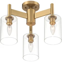 Possini Euro Design Lantico Modern Ceiling Light Semi Flush Mount Fixture 17" Wide Gold 3-Light Clear Glass For Bedroom Kitchen Living Room Hallway -Possini Euro Design GUEST 588bdcb7 6e47 47c6 abca ad84875dee6a