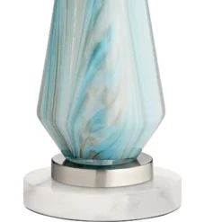 Possini Euro Design Jaime Coastal Table Lamp With Round White Marble Riser 26" High Blue Gray Drum Shade For Bedroom Living Room Office House Home -Possini Euro Design GUEST 58e1e4c2 bb50 4a88 8d98 4d8e75a3c6dd