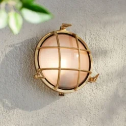 Possini Euro Design Possini Euro Anjali 10"H Brass Bulkhead Outdoor Wall Light Set Of 2 -Possini Euro Design GUEST 59e18a8f be93 4493 8456 fa2ecdafb194