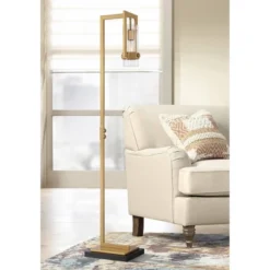 Possini Euro Design Denali Modern 61" Tall Standing Floor Lamp Metal Warm Gold Finish Living Room Bedroom House Reading Office Glass Clear Shade