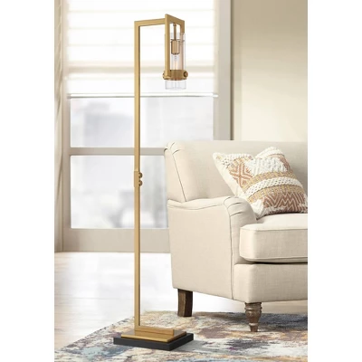 Possini Euro Design Denali Modern 61" Tall Standing Floor Lamp Metal Warm Gold Finish Living Room Bedroom House Reading Office Glass Clear Shade 3 Possini Euro Design Denali Modern 61" Tall Standing Floor Lamp Metal Warm Gold Finish Living Room Bedroom House Reading Office Glass Clear Shade