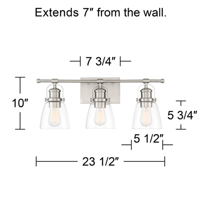 Possini Euro Design Kalen Modern Wall Light Brushed Nickel Hardwire 23 1/2" 3-Light Fixture Clear Glass Shade For Bedroom Bathroom Vanity Reading 5 Possini Euro Design Kalen Modern Wall Light Brushed Nickel Hardwire 23 1/2" 3-Light Fixture Clear Glass Shade For Bedroom Bathroom Vanity Reading - Image 3