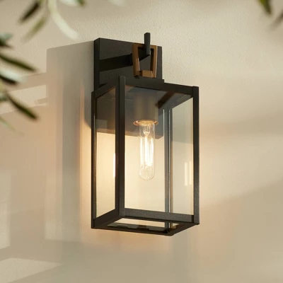 Possini Euro Design Possini Euro Trystin 13" High Black And Brass Outdoor Wall Light 3 Possini Euro Design Possini Euro Trystin 13" High Black And Brass Outdoor Wall Light