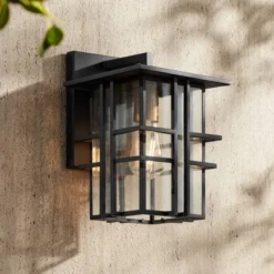 Possini Euro Design Arley Modern Industrial Outdoor Wall Light Fixtures Set Of 2 Black 12" Seedy Glass For Post Exterior Barn Deck House -Possini Euro Design GUEST 5bdf48b1 9413 4145 8397 41789e4706ac