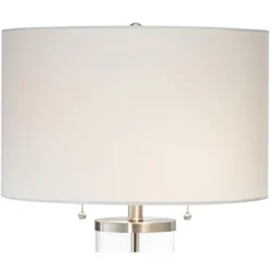 Possini Euro Design Fritz Modern Table Lamps 26 1/2" High Set Of 2 Silver Clear Glass With USB And AC Power Outlet In Base Drum Shade For Bedroom Desk -Possini Euro Design GUEST 5cdb1959 336d 4d28 80b8 7fd77310c8d7