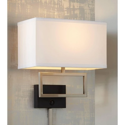 Possini Euro Design Trixie Modern Wall Lamp Brushed Nickel Plug-in 12" Light Fixture Rectangular Shade For Bedroom Reading Living Room Hallway House 3 Possini Euro Design Trixie Modern Wall Lamp Brushed Nickel Plug-in 12" Light Fixture Rectangular Shade For Bedroom Reading Living Room Hallway House