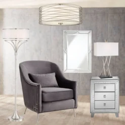 Possini Euro Design Modern Ceiling Light Flush Mount Fixture Antique Silver Leaf 18" Wide Wavy Spun White Drum For Bedroom Kitchen -Possini Euro Design GUEST 5d5ebab4 6ca9 4ca0 86dc 4aef8a8ddd15