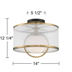 Possini Euro Design Carlyn Modern Art Deco Ceiling Light Semi Flush Mount Fixture 14" Wide Warm Brass Black Orb Organza Drum Shade For Bedroom Kitchen -Possini Euro Design GUEST 5decfb75 b11c 4993 9a85 d425d975a6c7