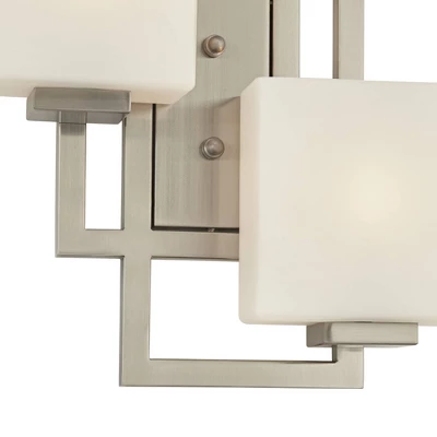 Possini Euro Design Modern Wall Light Sconce Brushed Nickel Hardwired 15 1/2" 2-Light Fixture Square Opal Glass Bedroom Bathroom 9 Possini Euro Design Modern Wall Light Sconce Brushed Nickel Hardwired 15 1/2" 2-Light Fixture Square Opal Glass Bedroom Bathroom - Image 7