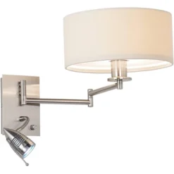 Possini Euro Design Tesoro Modern Swing Arm Wall Lamp With LED Reading Arm Brushed Nickel Plug-in Light Fixture Off White Drum Shade For Bedroom Home -Possini Euro Design GUEST 60a49b2b 53ca 48fa 8664 448a60d0702d
