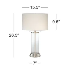 Possini Euro Design Fritz Modern Table Lamp 26 1/2" High Silver Clear Glass Column With USB And AC Power Outlet In Base Drum Shade For Bedroom Desk -Possini Euro Design GUEST 6119309c 0f87 4af7 ae8c 63aeb091be4f 1