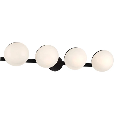 Possini Euro Design Celine Modern Wall Light Black Hardwire 30" 4-Light Fixture Opal White Glass Globe Shade For Bathroom Vanity 6 Possini Euro Design Celine Modern Wall Light Black Hardwire 30" 4-Light Fixture Opal White Glass Globe Shade For Bathroom Vanity - Image 4