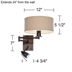 Possini Euro Design Radix Modern Swing Arm Wall Lamp Bronze With Cord Cover LED Reading Light Plug-in Light Fixture Oatmeal Shade For Bedroom Bedside 12 Possini Euro Design Radix Modern Swing Arm Wall Lamp Bronze With Cord Cover LED Reading Light Plug-in Light Fixture Oatmeal Shade For Bedroom Bedside -Possini Euro Design GUEST 6294e38e d5bf 478d a92c b0eca865f90c