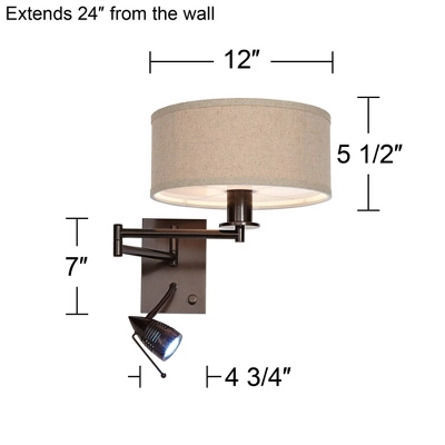 Possini Euro Design Radix Modern Swing Arm Wall Lamp Bronze With Cord Cover LED Reading Light Plug-in Light Fixture Oatmeal Shade For Bedroom Bedside 5 Possini Euro Design Radix Modern Swing Arm Wall Lamp Bronze With Cord Cover LED Reading Light Plug-in Light Fixture Oatmeal Shade For Bedroom Bedside - Image 3