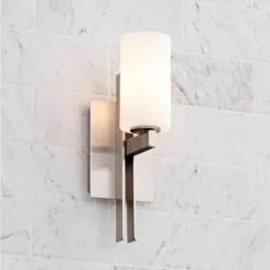 Possini Euro Design Ludlow Modern Wall Light Sconces Set Of 2 Brushed Nickel Hardwire 4 1/2" Fixture White Glass For Bedroom Bathroom Vanity Reading -Possini Euro Design GUEST 62e34473 8925 4304 b09c 294113fba9f6