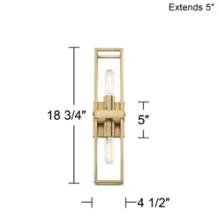 Possini Euro Design Fabian Modern Wall Light Sconces Set Of 2 Warm Brass Hardwired 4" 2-Light Fixture Open Rectangular Frame For Bedroom -Possini Euro Design GUEST 6307aef6 e5a6 4898 808d 6bcaee3d0085