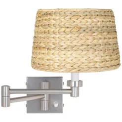 Possini Euro Design Modern Swing Arm Wall Lamps Set Of 2 Brushed Nickel Plug-In Light Fixture Woven Seagrass Shade Bedroom Bedside -Possini Euro Design GUEST 6379bdaf 92d8 44f9 9f27 b57e5e787545