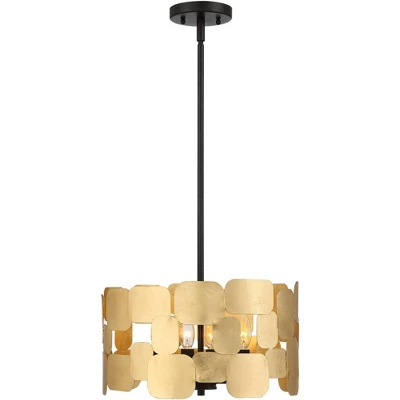 Possini Euro Design Stella Black Pendant Chandelier 15" Wide Modern Gold Leaf Drum Shade 4-Light Fixture For Dining Room House Foyer Kitchen Island 6 Possini Euro Design Stella Black Pendant Chandelier 15" Wide Modern Gold Leaf Drum Shade 4-Light Fixture For Dining Room House Foyer Kitchen Island - Image 5