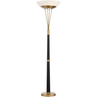 Possini Euro Design Ventura Modern Torchiere Floor Lamp 75" Tall Black Brass LED Frosted Glass Bowl Shade For Living Room Office House Bedroom Home 9 Possini Euro Design Ventura Modern Torchiere Floor Lamp 75" Tall Black Brass LED Frosted Glass Bowl Shade For Living Room Office House Bedroom Home - Image 7