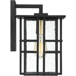 Possini Euro Design Arley Modern Industrial Outdoor Wall Light Fixtures Set Of 2 Black 12" Seedy Glass For Post Exterior Barn Deck House -Possini Euro Design GUEST 65455297 53c4 4ea2 b8f1 0c47801049be