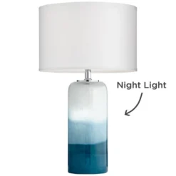 Possini Euro Design Modern Table Lamp With USB Charging Port And Nightlight LED 25" High Blue Art Glass White Shade For Bedroom Desk (Color May Vary) -Possini Euro Design GUEST 659e57a3 285c 4840 ace2 83a725c89586