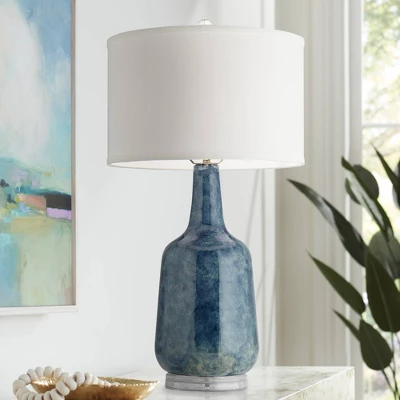 Possini Euro Design Collin Modern Table Lamp 26 3/4" High Blue Ceramic Off White Drum Shade For Bedroom Living Room Bedside Nightstand Office Kids 9 Possini Euro Design Collin Modern Table Lamp 26 3/4" High Blue Ceramic Off White Drum Shade For Bedroom Living Room Bedside Nightstand Office Kids - Image 7